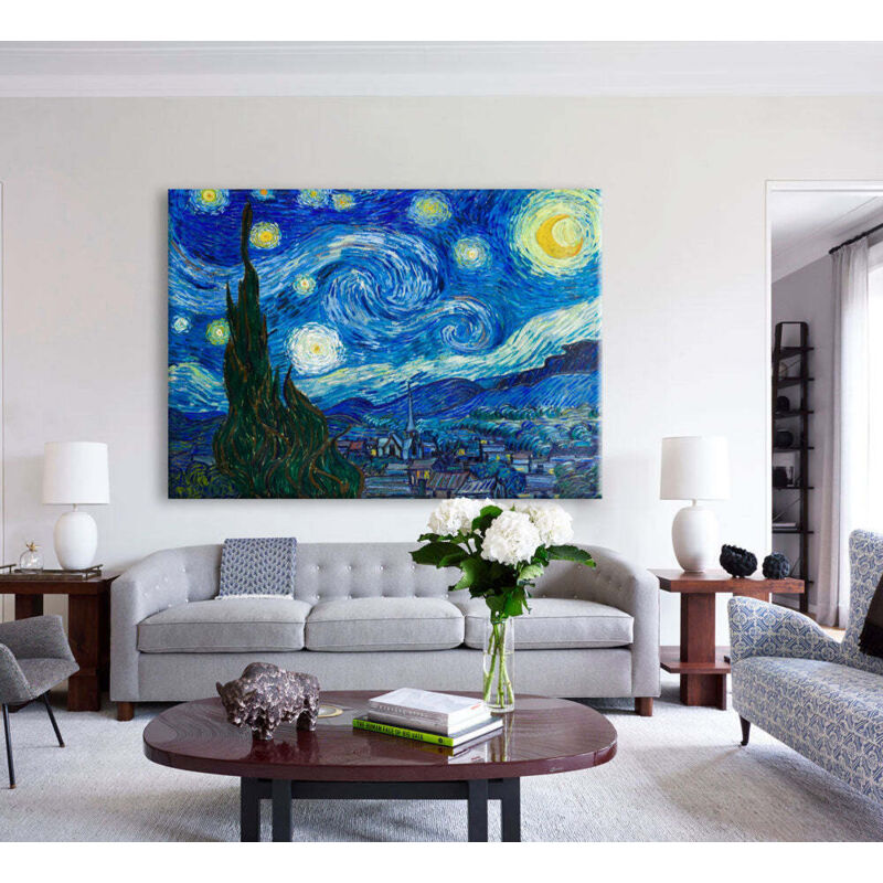 foto del prodotto signorbit vincent van gogh notte stellata quadro canvas su telaio in legno misura 140x100 cm