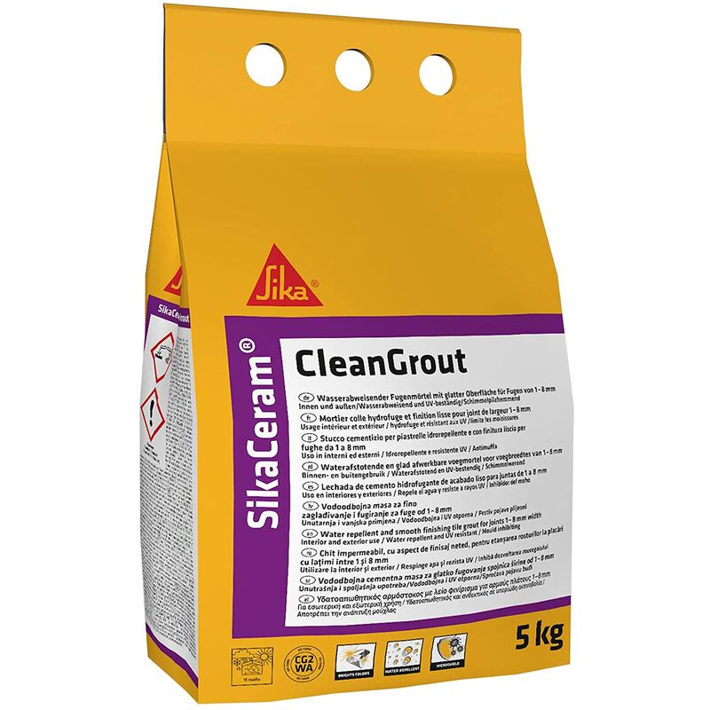foto del prodotto sika ceram cleangrout, bianco stucco cementizio per fughe a pavimento e a parete idrorepellente previene muffa, batteri e funghi 5kg