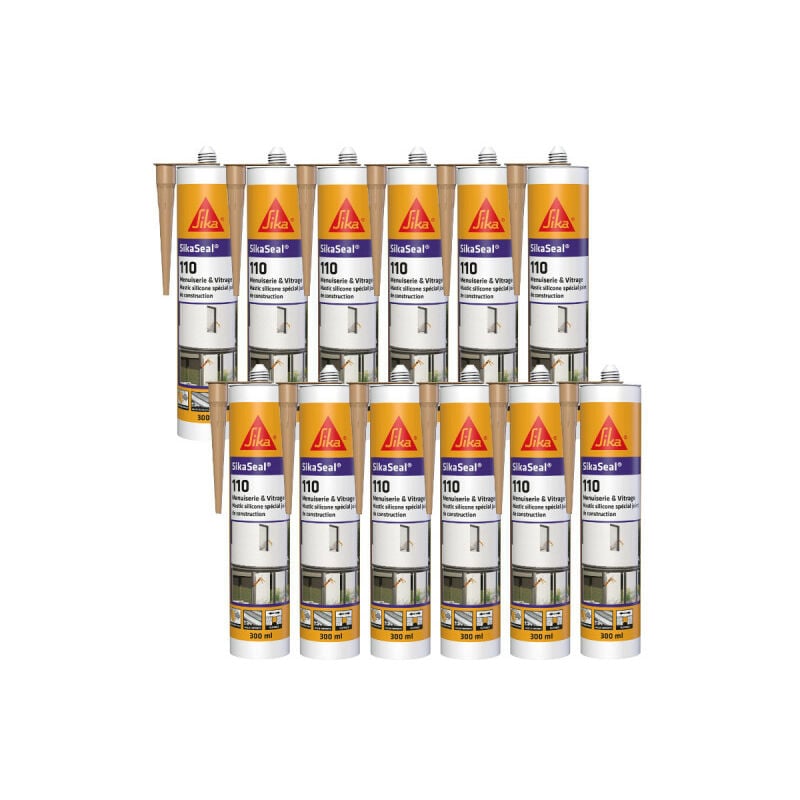 foto del prodotto sika confezione da 12 seal 110 sigillanti siliconici per finestre e vetri beige pietra 300ml