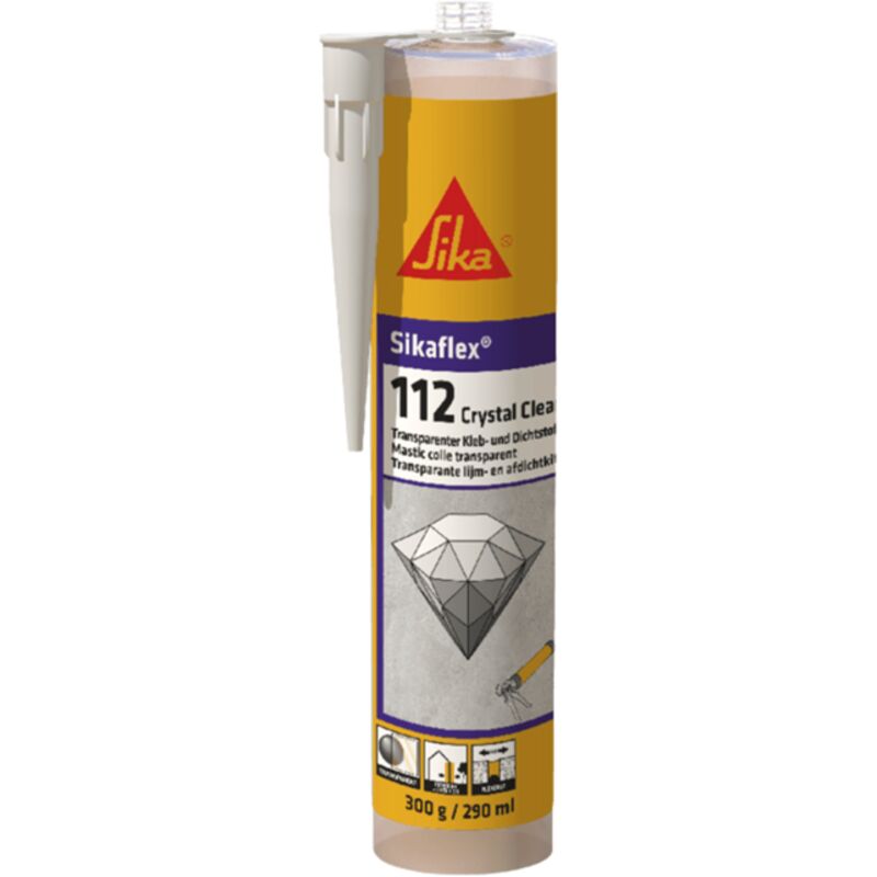 foto del prodotto sika - flex-112 crystal clear - adesivo sigillante trasparente - multiuso - uso interno ed esterno - buona presa iniziale - cartuccia da 290ml