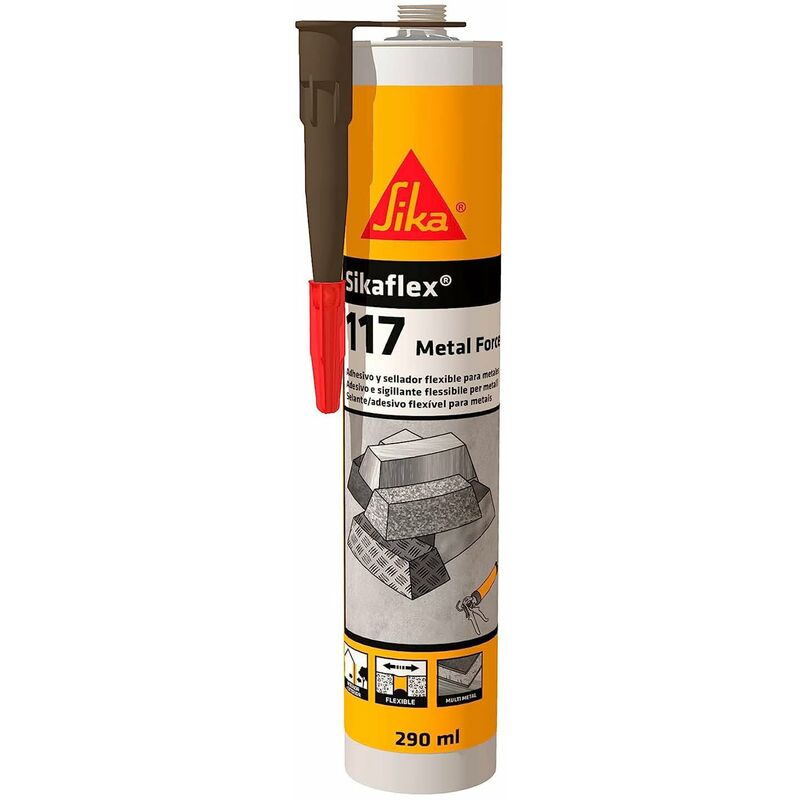 foto del prodotto sika flex 117 metal force, marrone scuro adesivo elastico per l incollaggio di elementi metallici buona lavorabilit 290ml