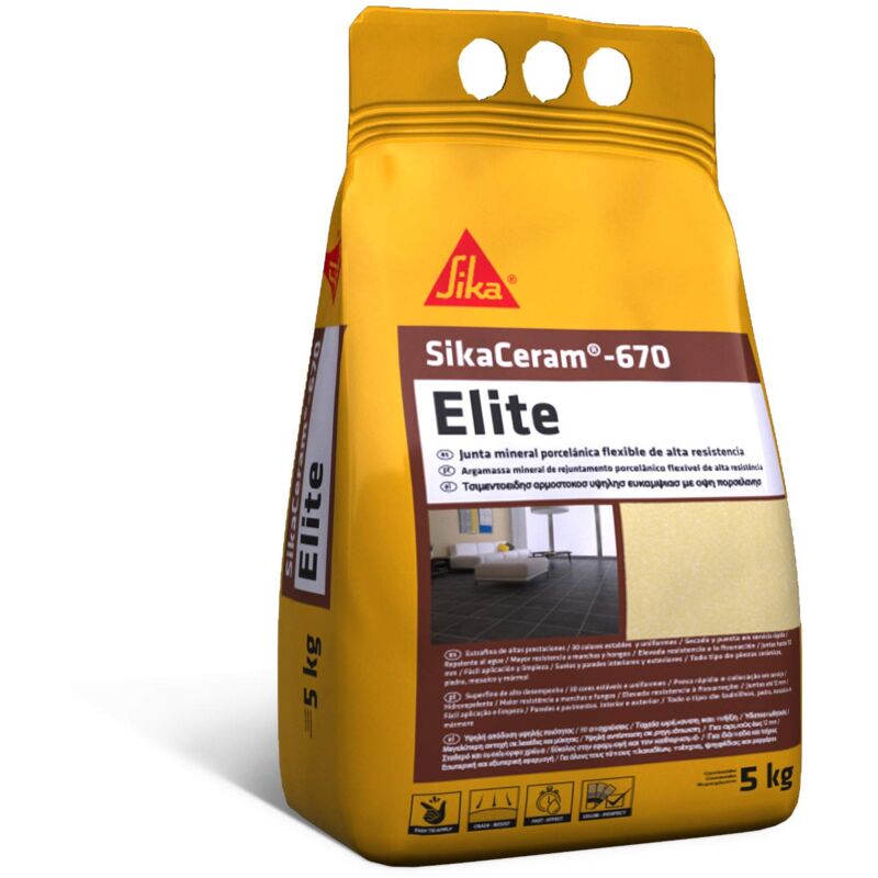 foto del prodotto sika - guarnizione minerale in porcellana flessibile ceram-670 elite - cemento - ad alta resistenza colorata per riempimento di giunti da 2-12 mm su paramenti e pavimentazioni - 5 kg