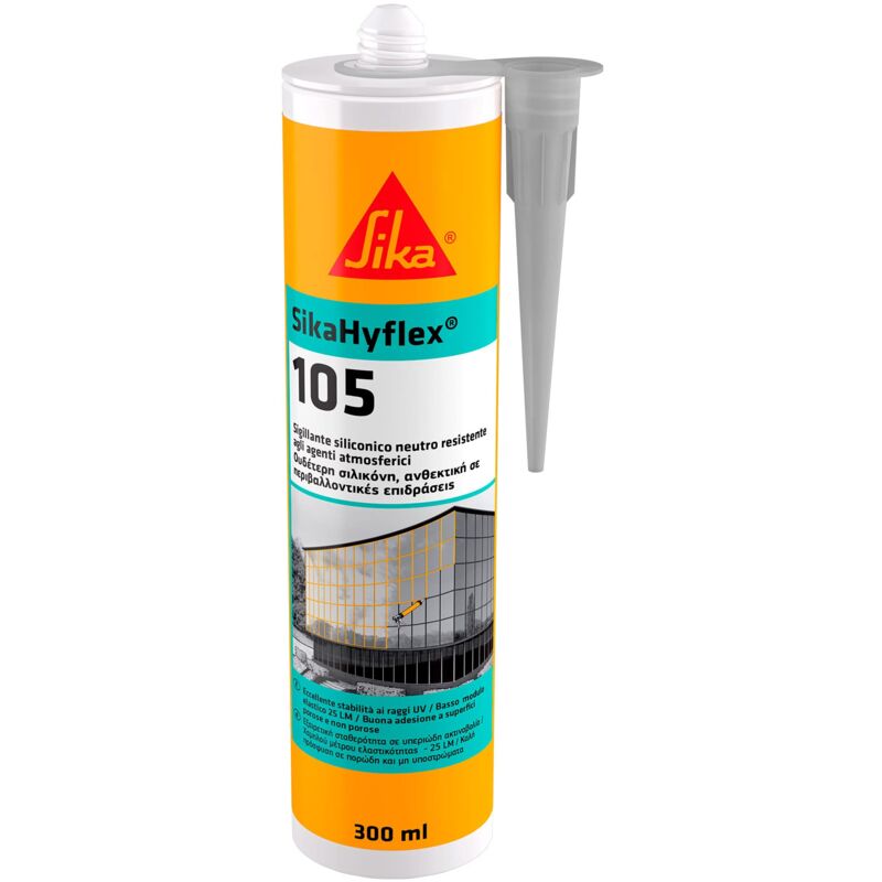 foto del prodotto sika hyflex 105, grigio sigillante siliconico per facciate continue, rivestimenti metallici ecc. resistente agli agenti atmosferici 300ml