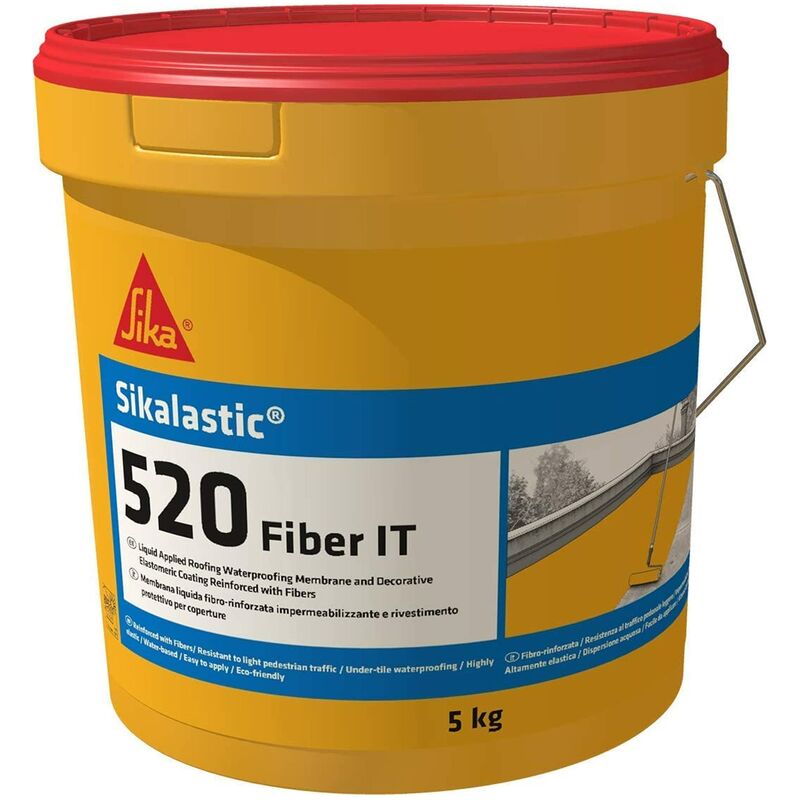foto del prodotto sika lastic 520 fiber it, rosso membrana liquida impermeabilizzante rivestimento decorativo elastomerico resistente ai raggi uv 5kg