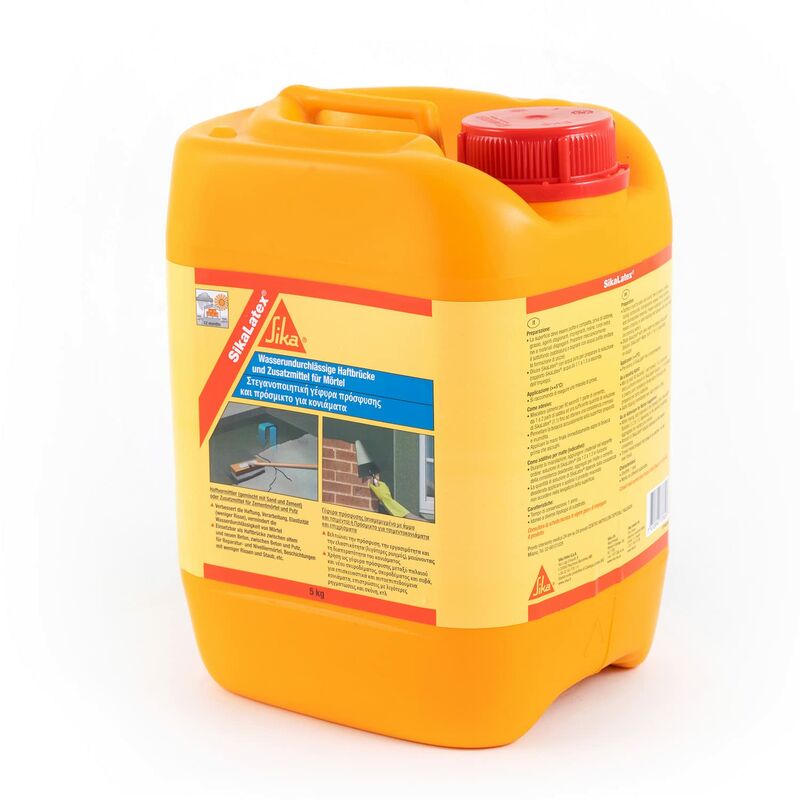 foto del prodotto sika latex, bianco additivo per malte e agente adesivo resistente all acqua aumenta l aderenza e la resistenza all abrasione tanica 5kg