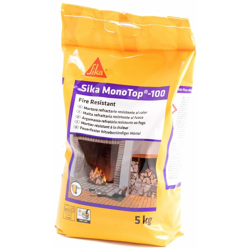 foto del prodotto sika monotop 100 fire resistant, grigio malta refrattaria monocomponente allettamento di blocchi refrattari facile da applicare sacchi da 5