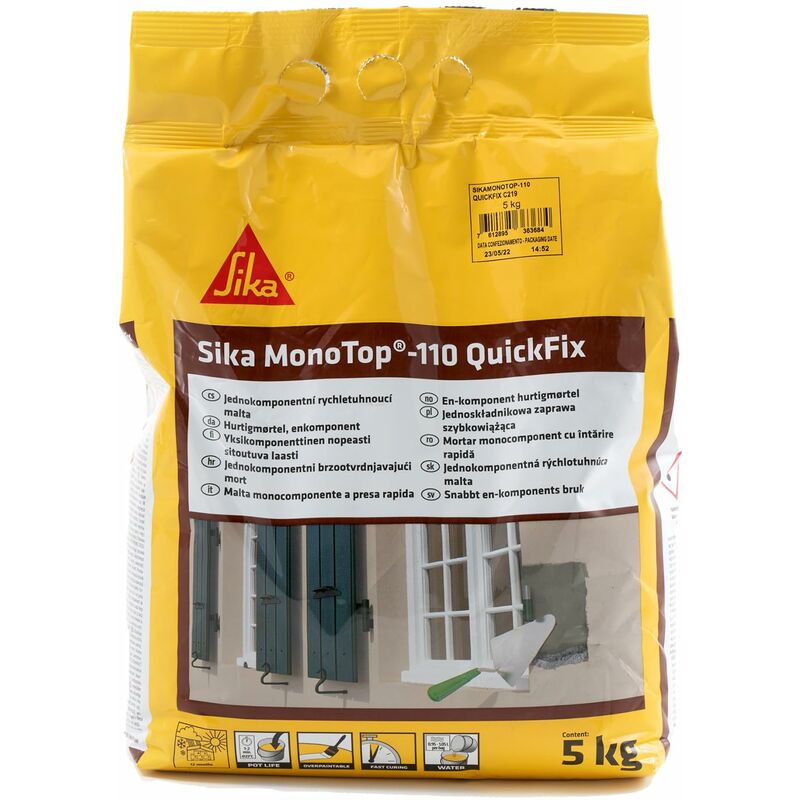foto del prodotto sika monotop 110 quickfix, grigia malta pronta monocomponente per un ottima adesione a presa rapida 5kg