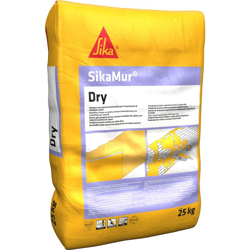 foto del prodotto sika mur dry, grigio chiaro intonaco macroporoso per la deumidificazione di murature alta traspirabilit sacco predosato da 25kg