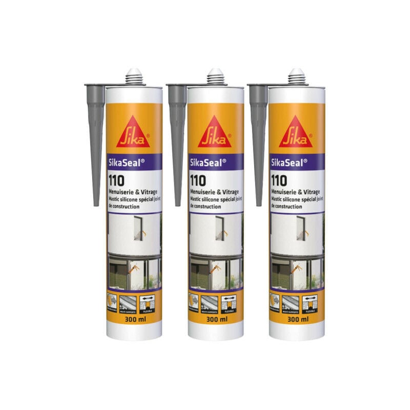 foto del prodotto sika set di 3 seal 110 sigillanti siliconici per carpenteria e vetrate grigio 300ml