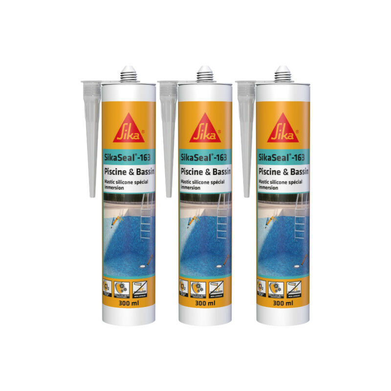 foto del prodotto sika set di 3 sigillanti siliconici seal 163 piscine bassin trasparente 300ml