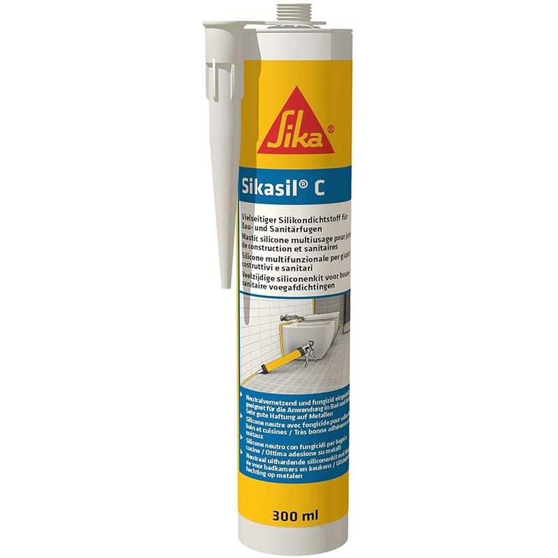 foto del prodotto sika sil c, trasparente sigillante siliconico multiuso per applicazioni in bagni e cucine resistente a raggi uv, funghi e muffa 300ml