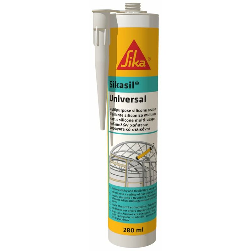 foto del prodotto sika sil universal, trasparente sigillante siliconico universale impermeabilizza i giunti per interni ed esterni cartuccia da 280ml