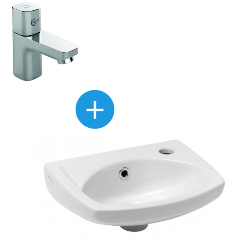 foto del prodotto siko lavamano in ceramica con troppopieno e rubinetto per acqua fredda, cromo eur913b073 