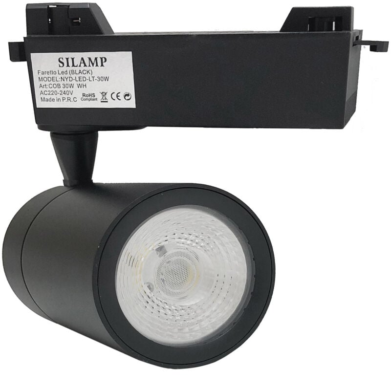 foto del prodotto silamp - faretto led nero a binario 30w monofase faro super compatto cob fb-24-30wluce calda 3000k