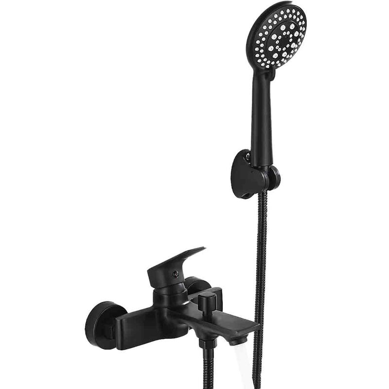 foto del prodotto silamp miscelatore per vasca completo di tubo metallico, soffione nero opaco x001 3 b