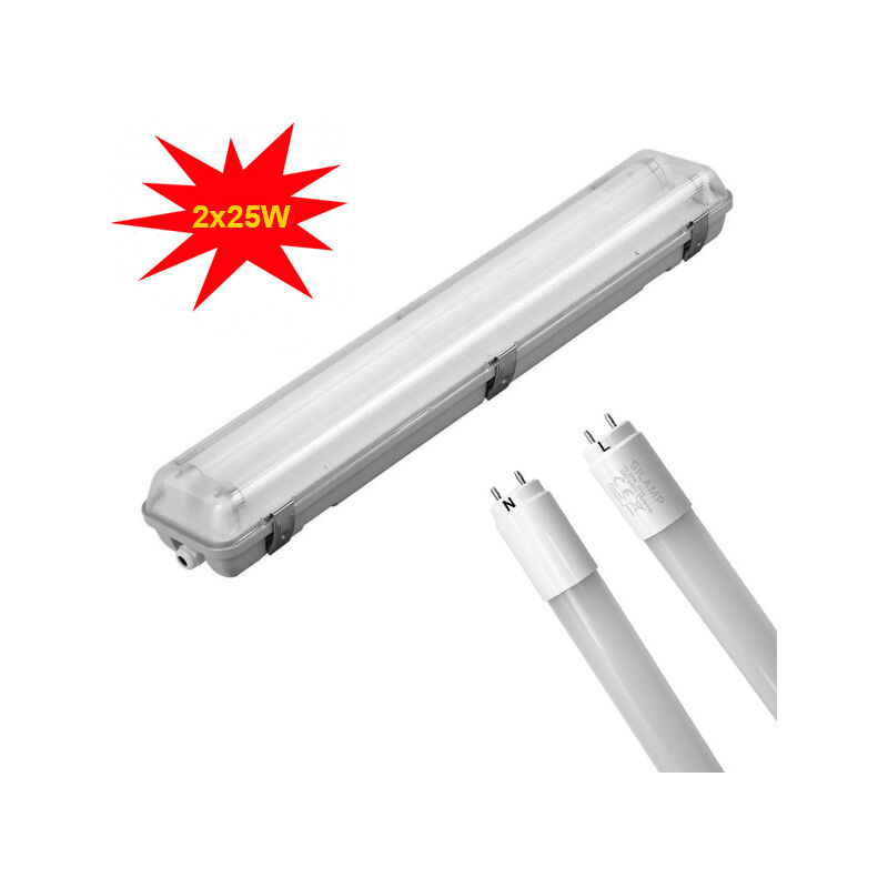 foto del prodotto silamp plafoniera a tenuta stagna ip65 150cm 220v incluso di 2 tubi t8 25w opachiluce calda 3000k