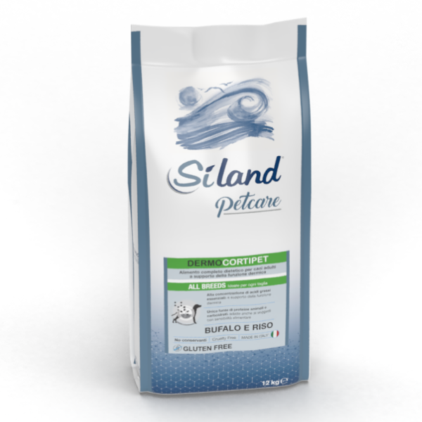 foto del prodotto siland dermocortipet dog adult bufalo e riso all breeds 12 kg dieta veterinaria per cani 1 ordine scegli lo sconto bzr5 bzr20 200 punti fedelt 