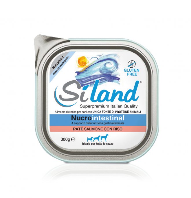 foto del prodotto siland diet nucrointestinal da 300 gr pat salmone con riso confezione da 6 pezzi umido monoproteico cane 1 ordine scegli lo sconto bzr5 bzr20 200 punti fedelt 