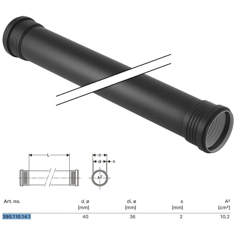 foto del prodotto silent pp tubo gtdm con 2 bicchieri 40 x l.500 mm 390.110.14.1