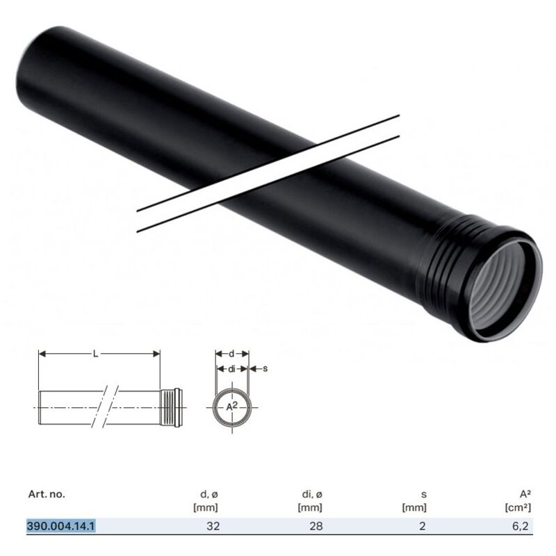 foto del prodotto silent pp tubo gtem con 1 bicchiere 32 x l.1000 mm 390.004.14.1