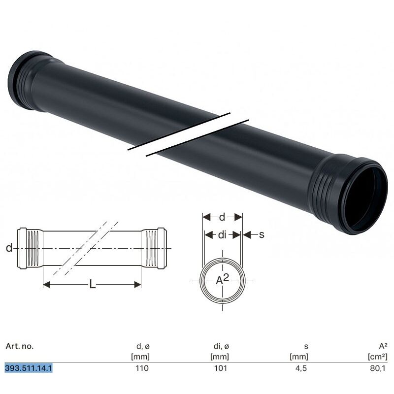 foto del prodotto silent-pro tubo con 2 bicchieri ø110 x l.1000 mm 393.511.14.1