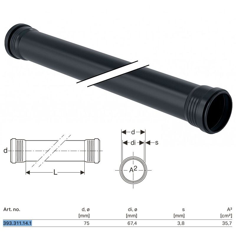 foto del prodotto silent-pro tubo con 2 bicchieri ø75 x l.100 mm 393.311.14.1