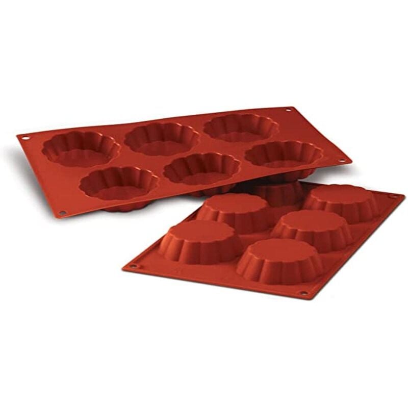 foto del prodotto silikomart sf035 stampo in silicone per monoporzioni briochette, antiaderente, 6 monoporzioni, confezione da 1 stampo per dolci, 79 h 30 mm, made