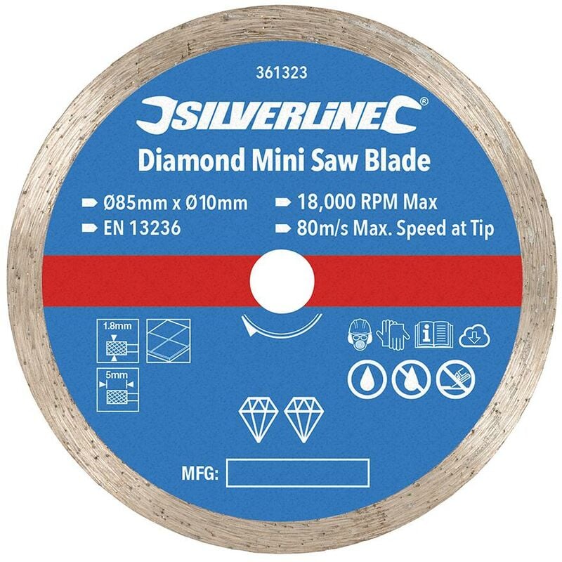 foto del prodotto silverline 361323 lama diamantata per sega mini 85 mm foro da 10 mm