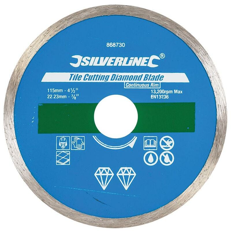 foto del prodotto silverline disco diamantato per taglio piastrelle a bordo continuo 115 x 22,23 mm