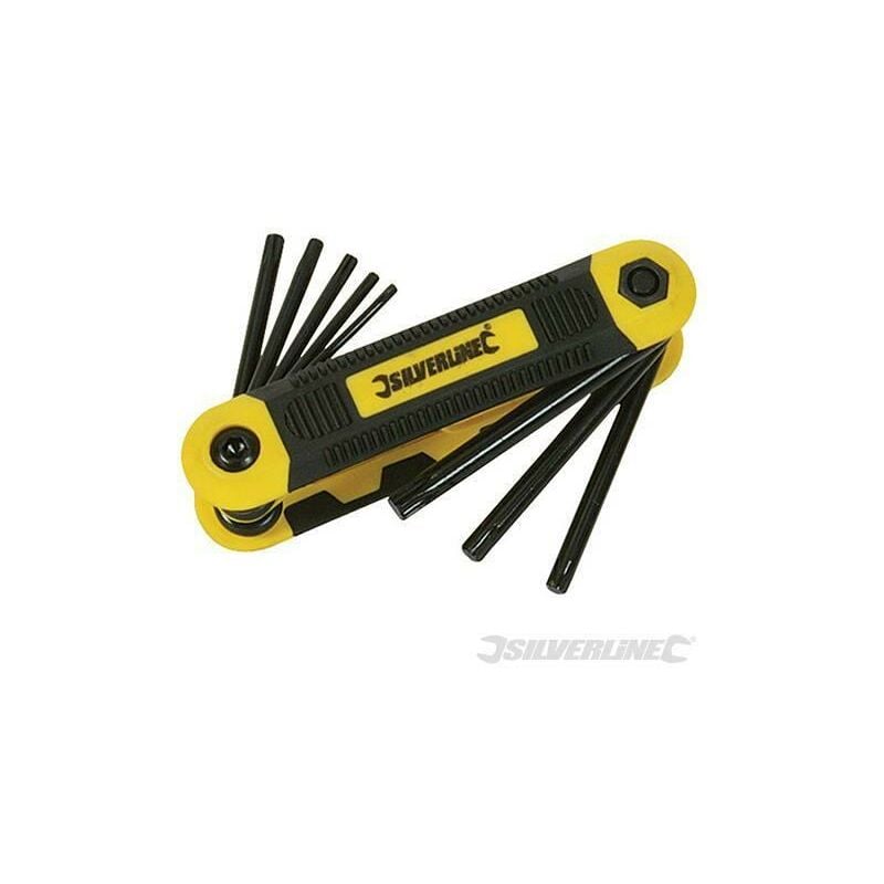 foto del prodotto silverline kit chiavi t9 t40 tascabile in acciaio imperiali esagonali stella expert 8 pz
