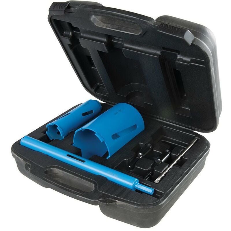 foto del prodotto silverline kit di corone a forare diamantate 3 corone 7 p.zi 28, 52 e 107 mm