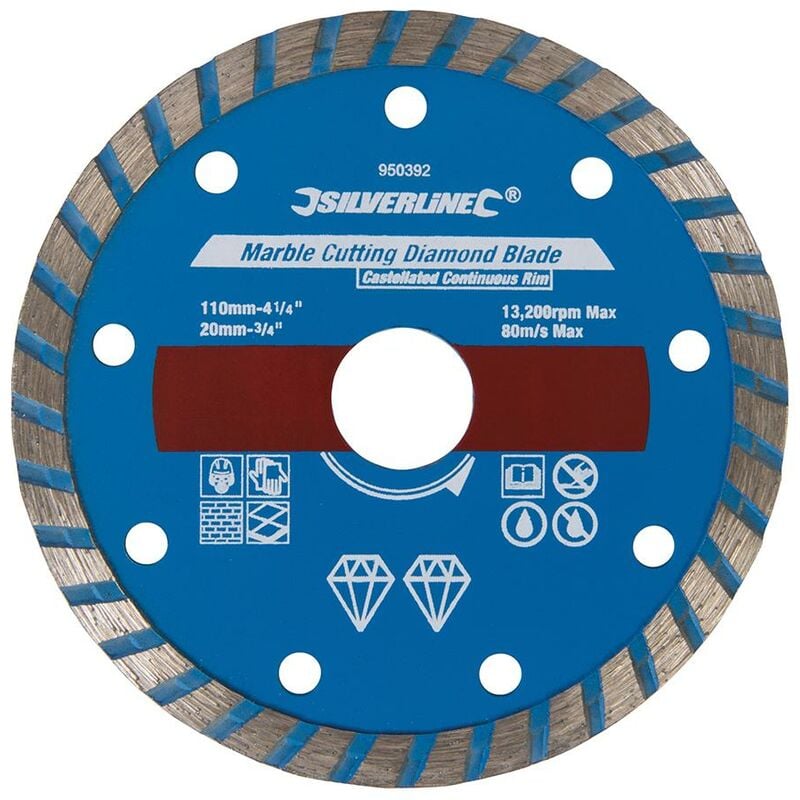 foto del prodotto silverline lama a disco diamantata per tagliare il marmo bordo continuo a corona 110 x 20 mm