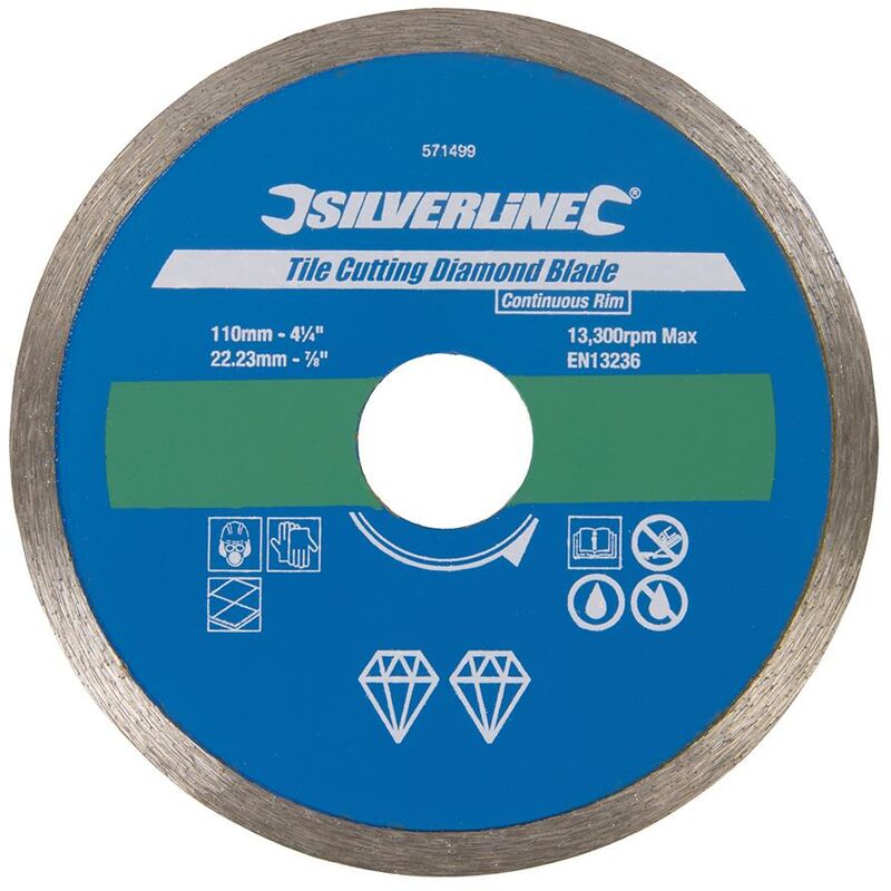 foto del prodotto silverline lama a disco diamantata per taglio piastrelle bordo continuo 110 x 22,23 mm