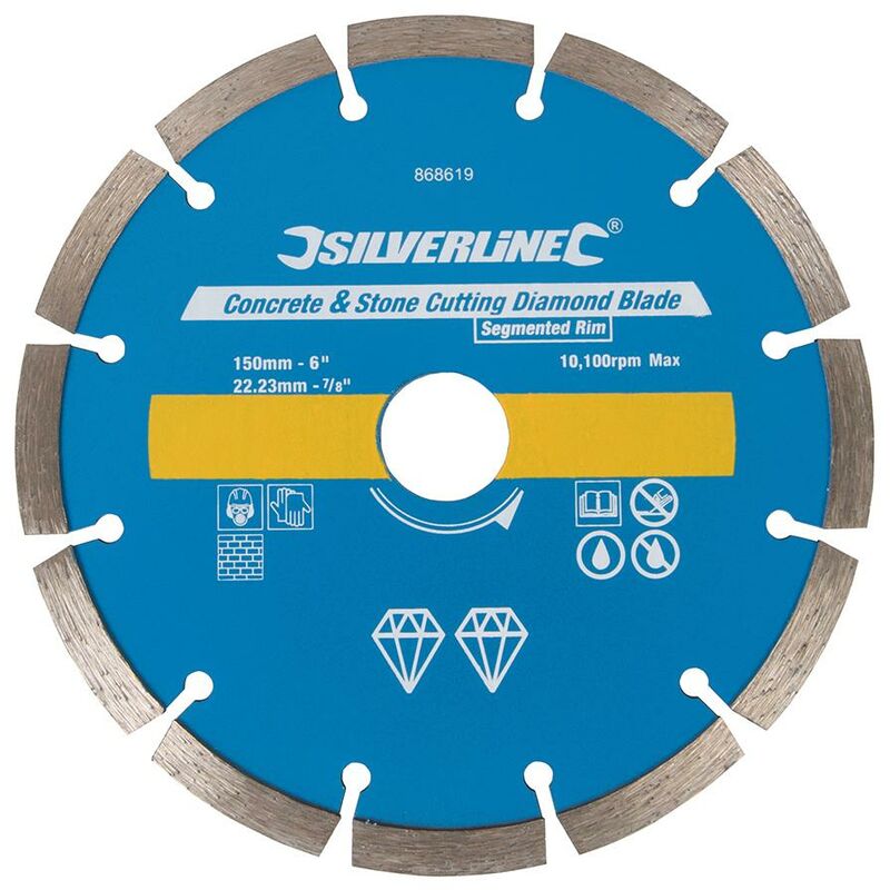 foto del prodotto silverline lama a disco diamantata per taglio su cemento e pietra bordo segmentato 150 x 22,23 mm