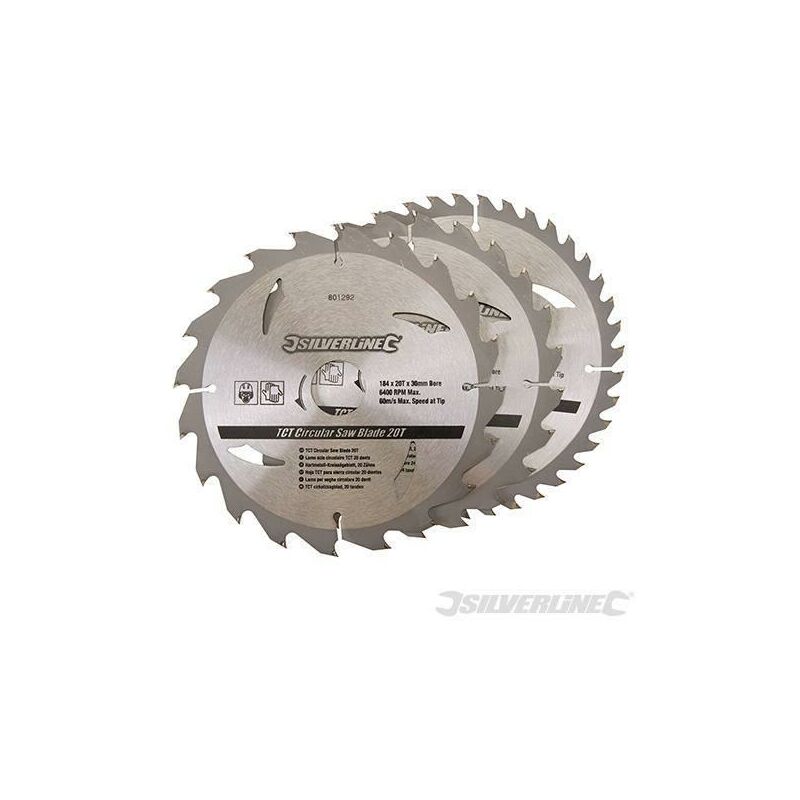 foto del prodotto silverline lame per seghe circolari in tct da 20 24 40 denti 3p.zi 180 x 30 20, 16 mm