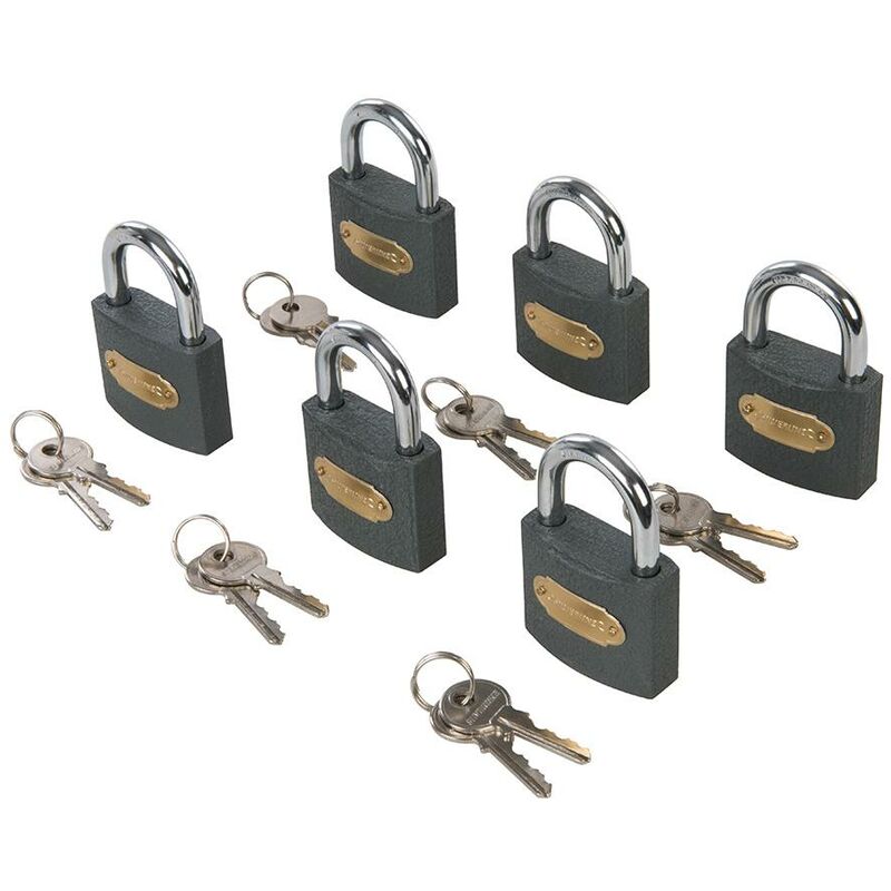 foto del prodotto silverline lucchetti in ferro con stessa chiave 6 p.zi 50 mm