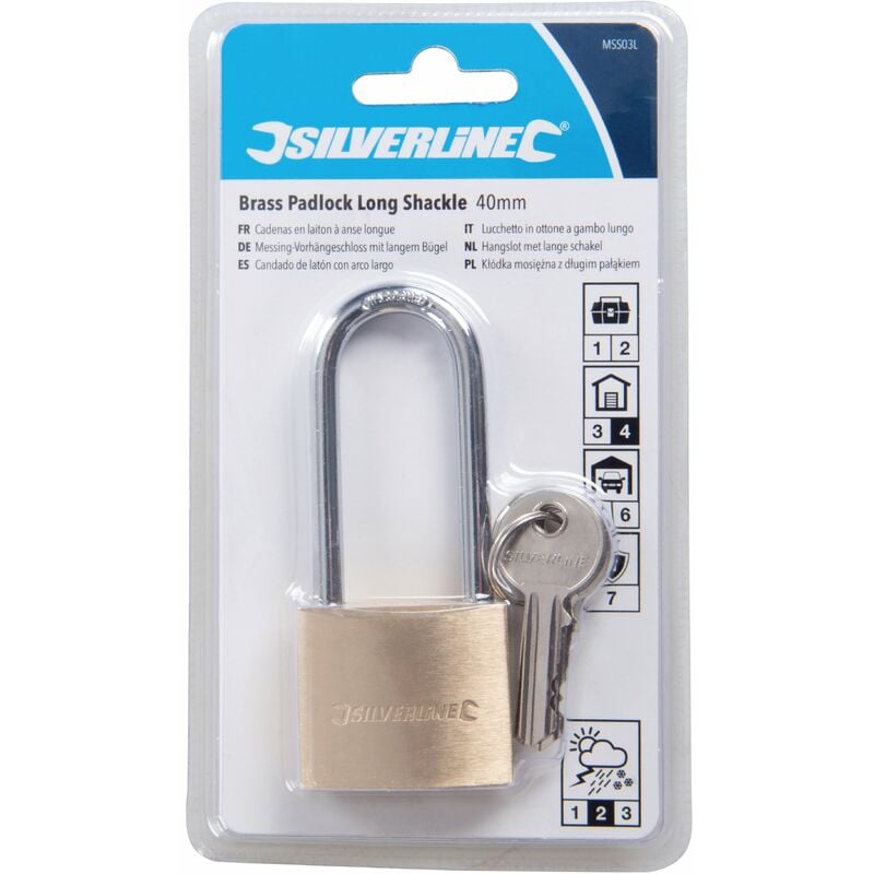 foto del prodotto silverline lucchetto in ottone a gambo lungo 56 mm