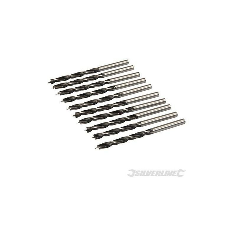 foto del prodotto silverline punte con punta di centraggio e scanalatura doppia per legno 612120 4 mm 10 pezzi
