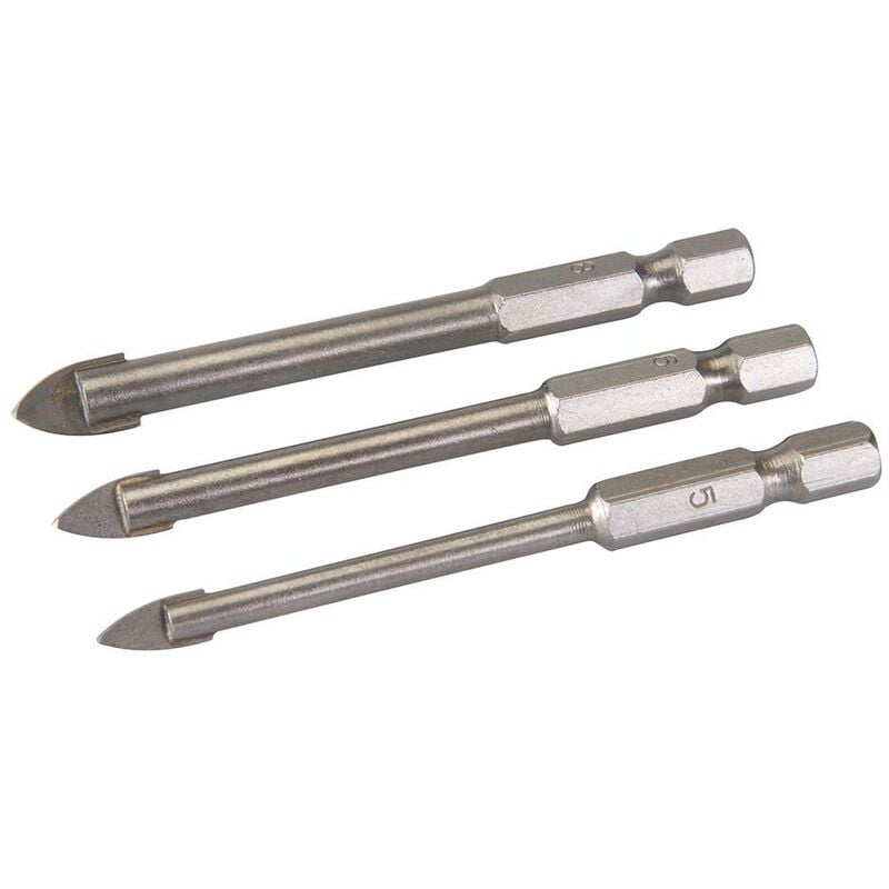 foto del prodotto silverline punte da trapano con codolo esagonale per vetro e piastrelle 3 p.zi 5, 6 e 8 mm