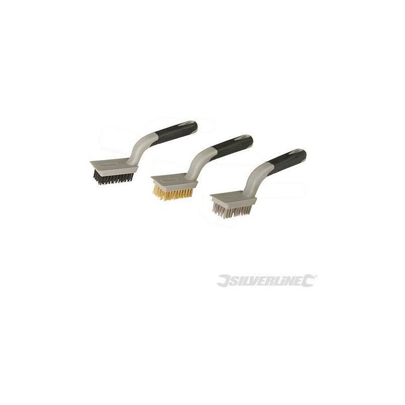 foto del prodotto silverline set 3 spazzole lunghezza 190 mm in acciaio ottone e nylon