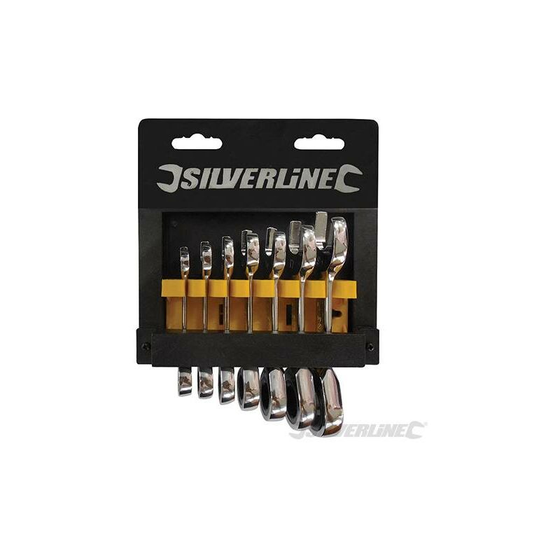 foto del prodotto silverline set chiavi corte testa taglio croce cricchetto in acciaio 8 a 19 mm