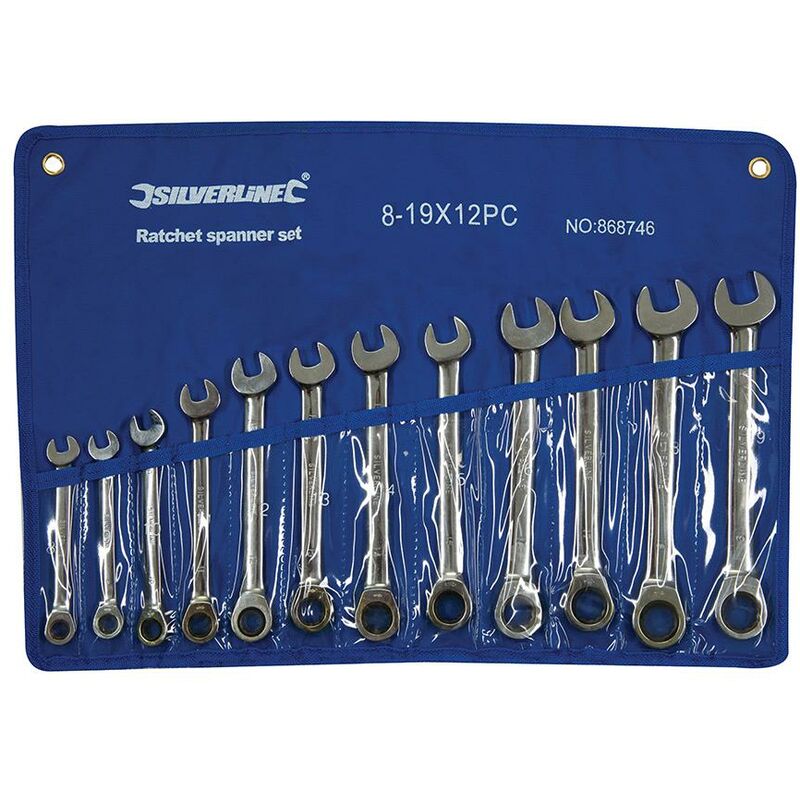 foto del prodotto silverline set di chiavi a cricchetto combinata a testa fissa 12 p.zi 8 19 mm