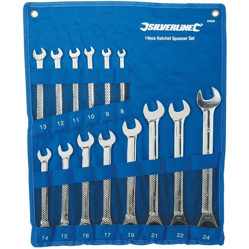 foto del prodotto silverline set di chiavi a cricchetto combinate a testa fissa 14 p.zi 8 24 mm