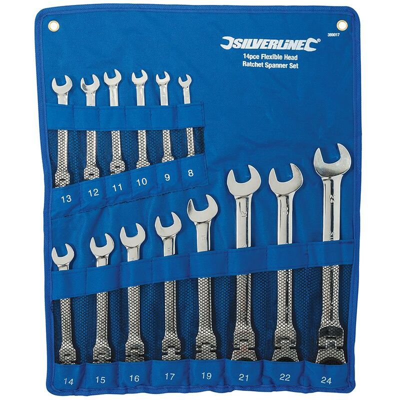 foto del prodotto silverline set di chiavi a cricchetto combinate a testa flessibile 14 p.zi 8 24 mm