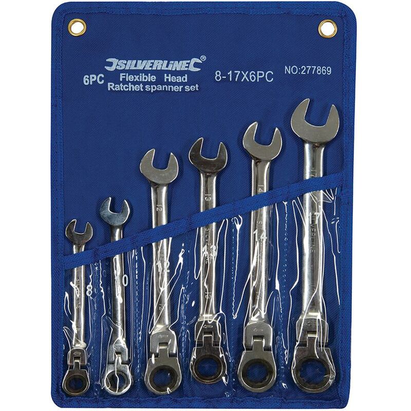 foto del prodotto silverline set di chiavi a cricchetto combinate a testa flessibile 6 p.zi 8 17 mm