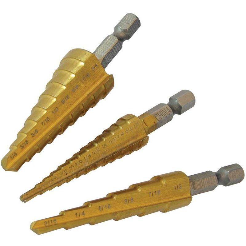 foto del prodotto silverline set di frese a gradino rivestite in titanio hss 3 p.zi 3 p.zi