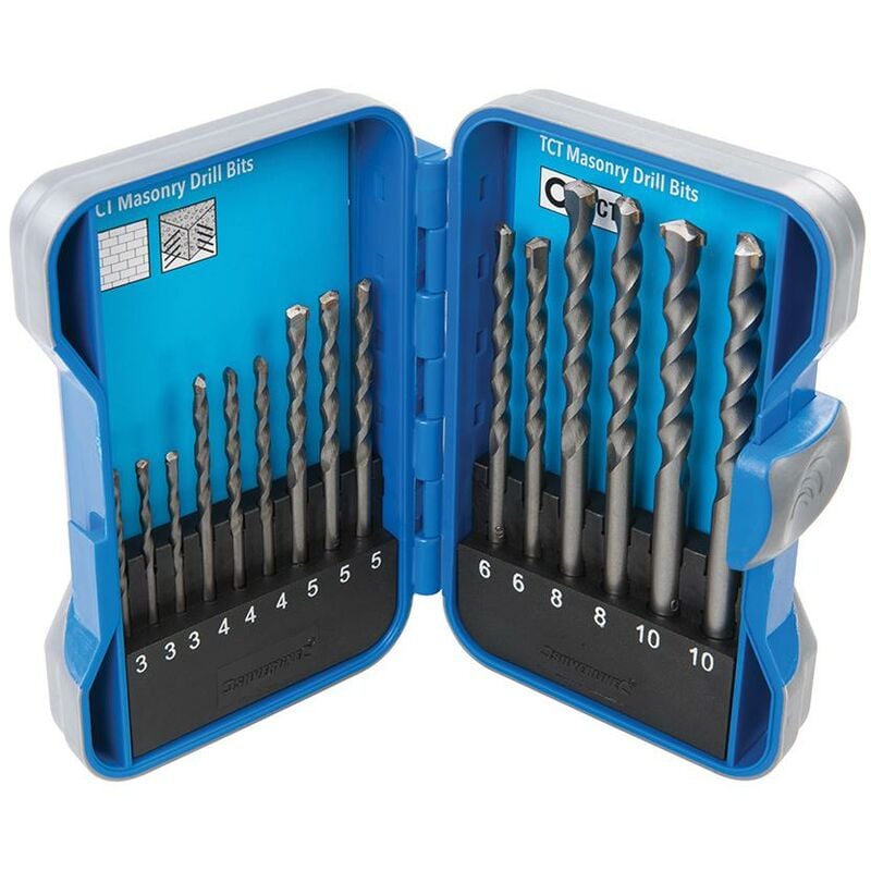 foto del prodotto silverline set di punte da trapano in tct per muratura 15 p.zi 3 10 mm