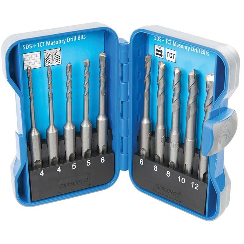 foto del prodotto silverline set di punte per trapanare sds plus in tct, 10 p.zi 4 12 mm