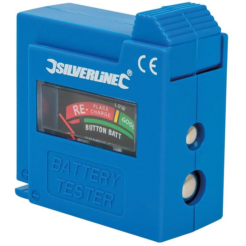 foto del prodotto silverline tester per batterie compatto aaa, aa, c, d, 9 v, lr1, a23 e batterie a bottone