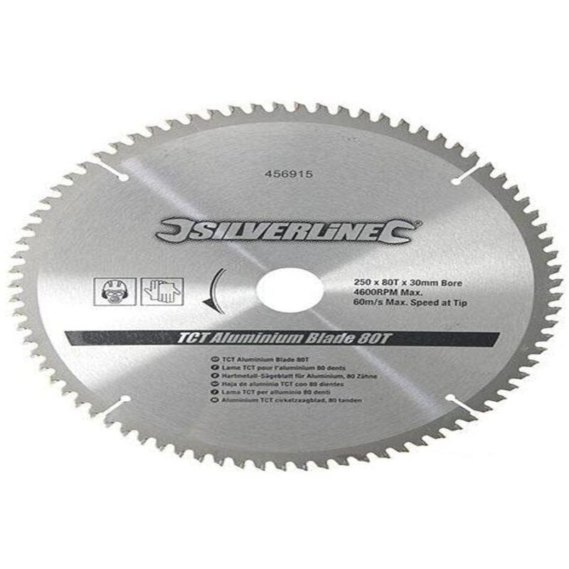 foto del prodotto silverline tools 456915 tct per disco di alluminio, 80 denti 250 x 30 anelli 25, 20 e 16 mm 